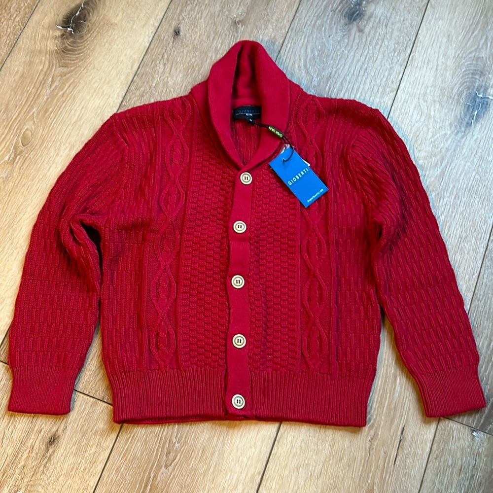 Unisex Boys Girls Size 8 NWT Red Gioberti Cable Knitted Cardigan Sweater…